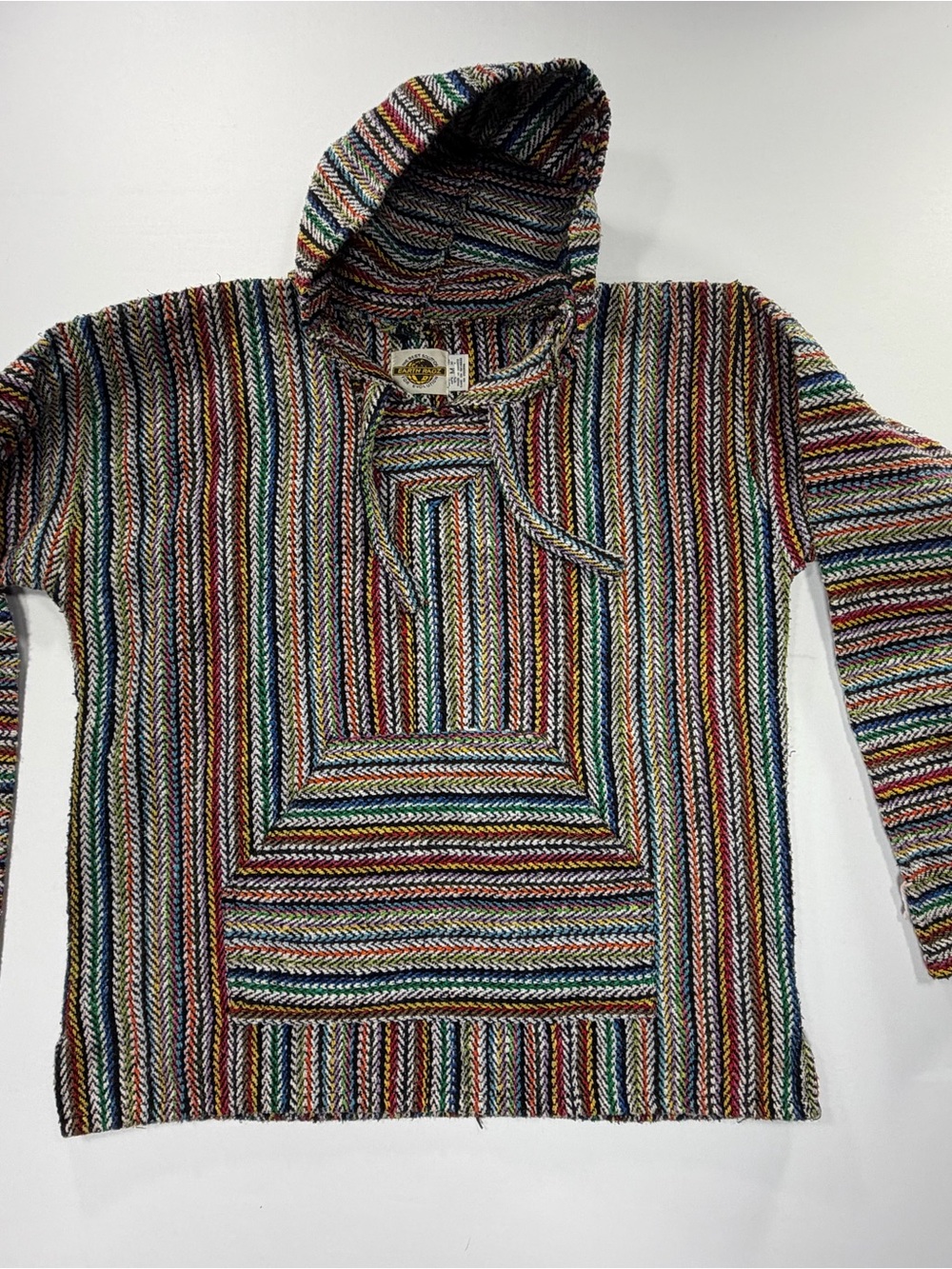 Earth Ragz Hoodie Multicolor Striped Unisex M Baja Hippie Boho Festival